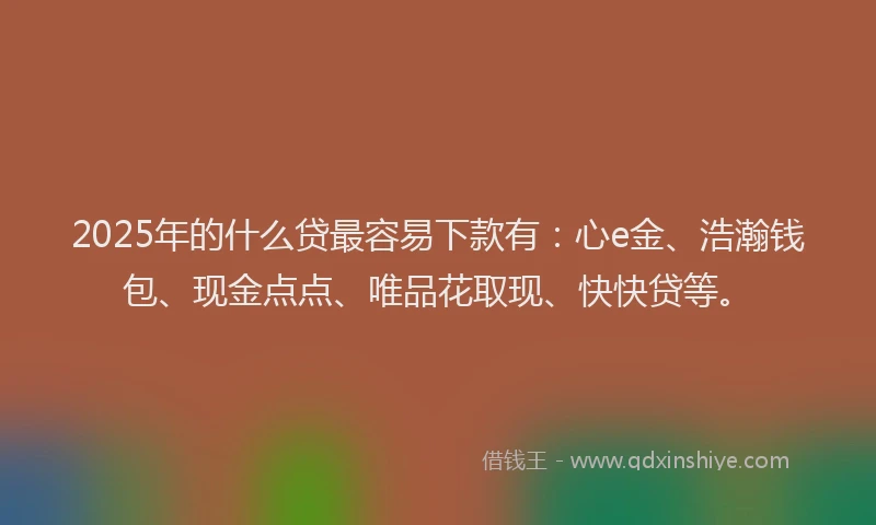 2025年的什么贷最容易下款有：心e金、浩瀚钱包、现金点点、唯品花取现、快快贷等。
