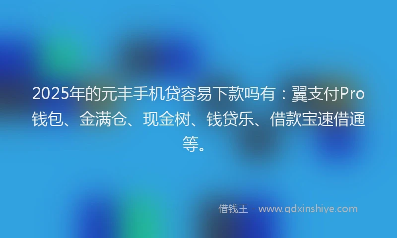 2025年的元丰手机贷容易下款吗有：翼支付Pro钱包、金满仓、现金树、钱贷乐、借款宝速借通等。