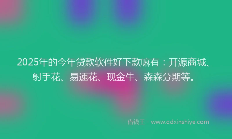 2025年的今年贷款软件好下款嘛有：开源商城、射手花、易速花、现金牛、森森分期等。