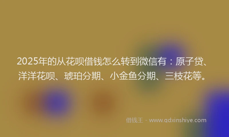 2025年的从花呗借钱怎么转到微信有：原子贷、洋洋花呗、琥珀分期、小金鱼分期、三枝花等。
