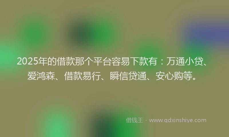 2025年的借款那个平台容易下款有：万通小贷、爱鸿森、借款易行、瞬信贷通、安心购等。