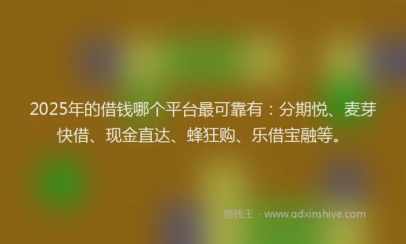 2025年的借钱哪个平台最可靠有：分期悦、麦芽快借、现金直达、蜂狂购、乐借宝融等。