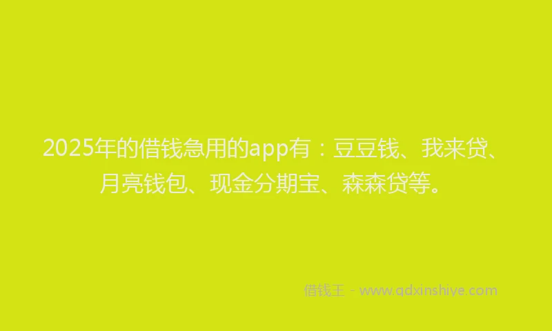 2025年的借钱急用的app有：豆豆钱、我来贷、月亮钱包、现金分期宝、森森贷等。