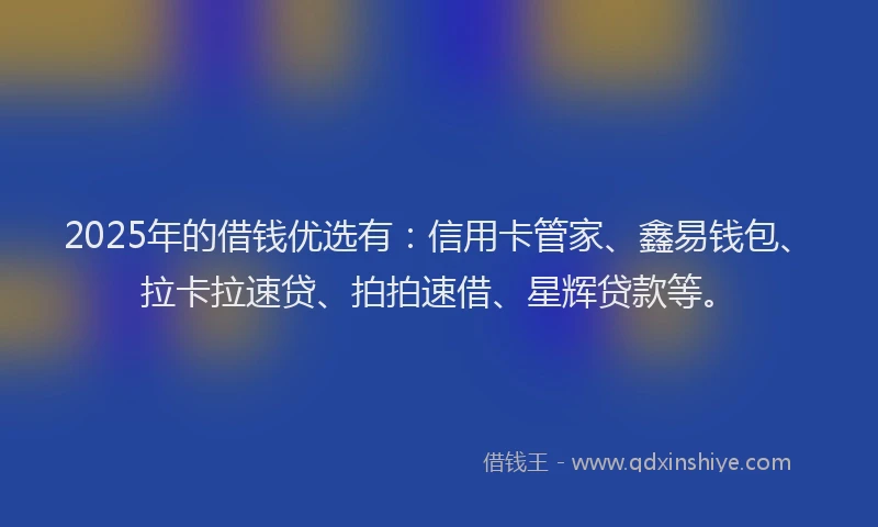 2025年的借钱优选有：信用卡管家、鑫易钱包、拉卡拉速贷、拍拍速借、星辉贷款等。