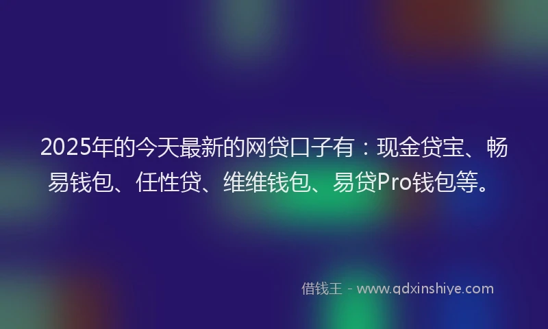 2025年的今天最新的网贷口子有：现金贷宝、畅易钱包、任性贷、维维钱包、易贷Pro钱包等。