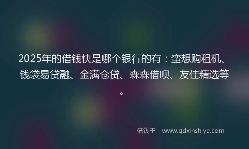 2025年的借钱快是哪个银行的有：蛮想购租机、钱袋易贷融、金满仓贷、森森借呗、友佳精选等。