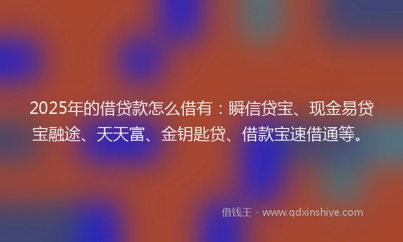 2025年的借贷款怎么借有：瞬信贷宝、现金易贷宝融途、天天富、金钥匙贷、借款宝速借通等。