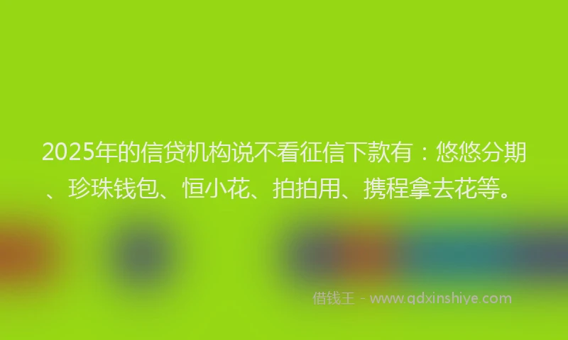 2025年的信贷机构说不看征信下款有：悠悠分期、珍珠钱包、恒小花、拍拍用、携程拿去花等。