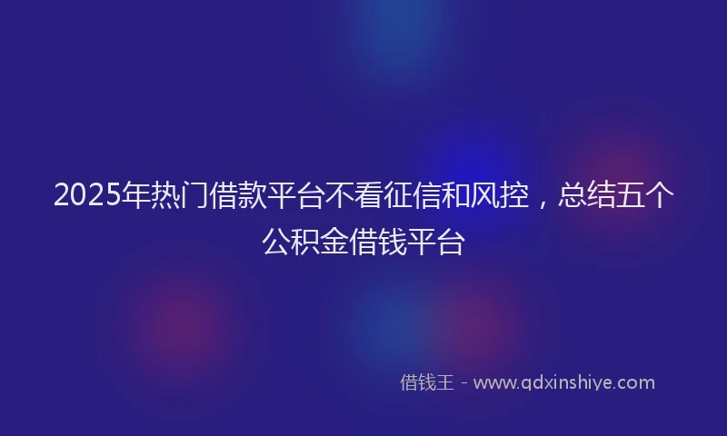 2025年热门借款平台不看征信和风控，总结五个公积金借钱平台