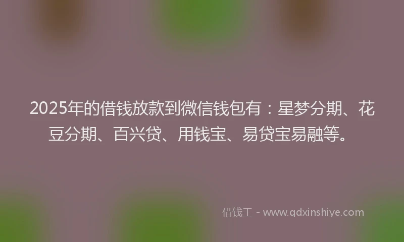 2025年的借钱放款到微信钱包有：星梦分期、花豆分期、百兴贷、用钱宝、易贷宝易融等。
