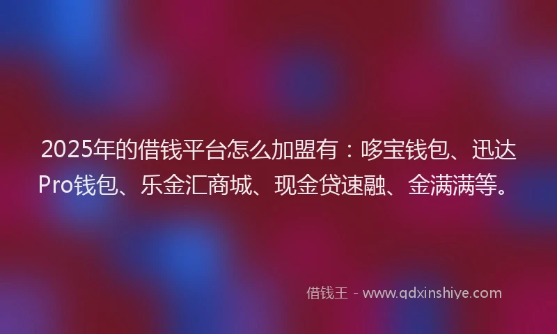 2025年的借钱平台怎么加盟有：哆宝钱包、迅达Pro钱包、乐金汇商城、现金贷速融、金满满等。