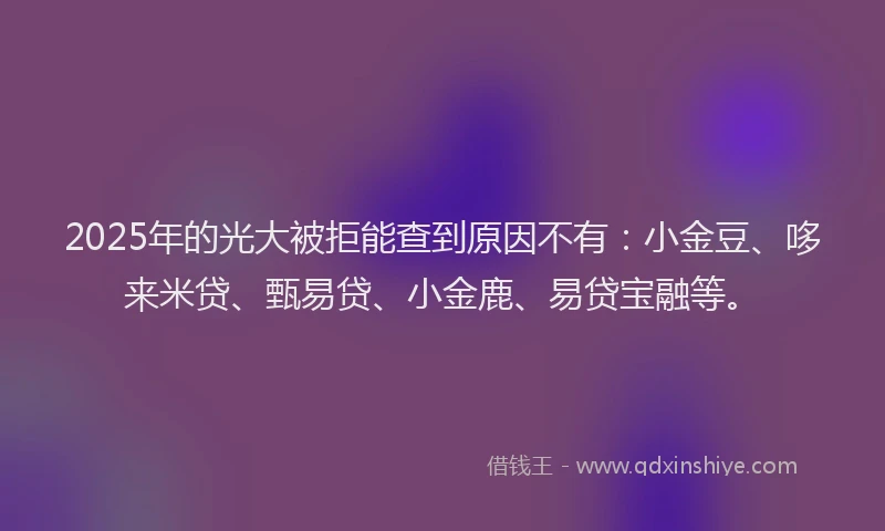 2025年的光大被拒能查到原因不有：小金豆、哆来米贷、甄易贷、小金鹿、易贷宝融等。