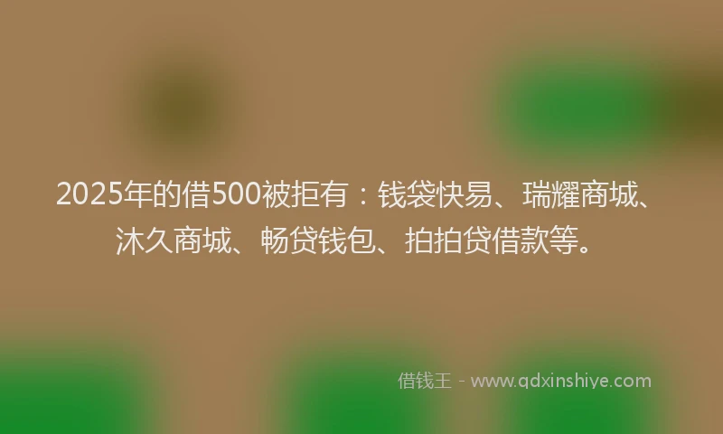 2025年的借500被拒有：钱袋快易、瑞耀商城、沐久商城、畅贷钱包、拍拍贷借款等。