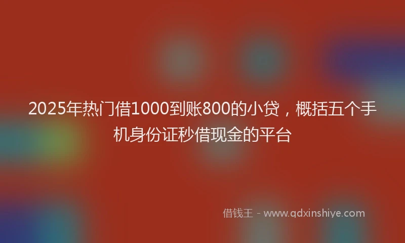 2025年热门借1000到账800的小贷，概括五个手机身份证秒借现金的平台