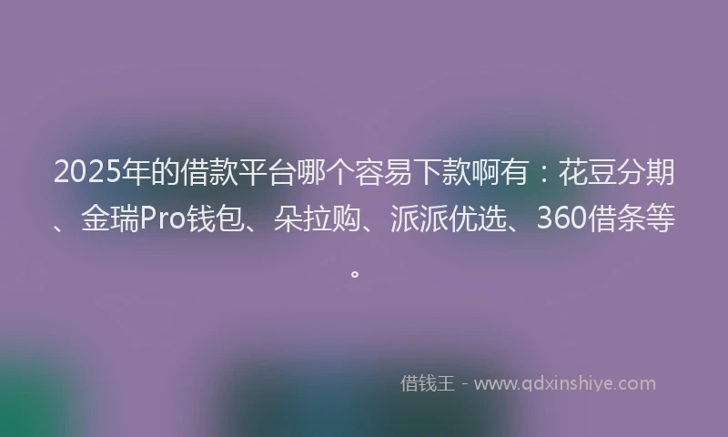 2025年的借款平台哪个容易下款啊有：花豆分期、金瑞Pro钱包、朵拉购、派派优选、360借条等。