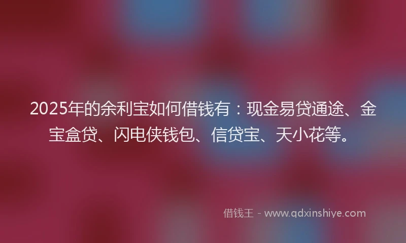 2025年的余利宝如何借钱有：现金易贷通途、金宝盒贷、闪电侠钱包、信贷宝、天小花等。