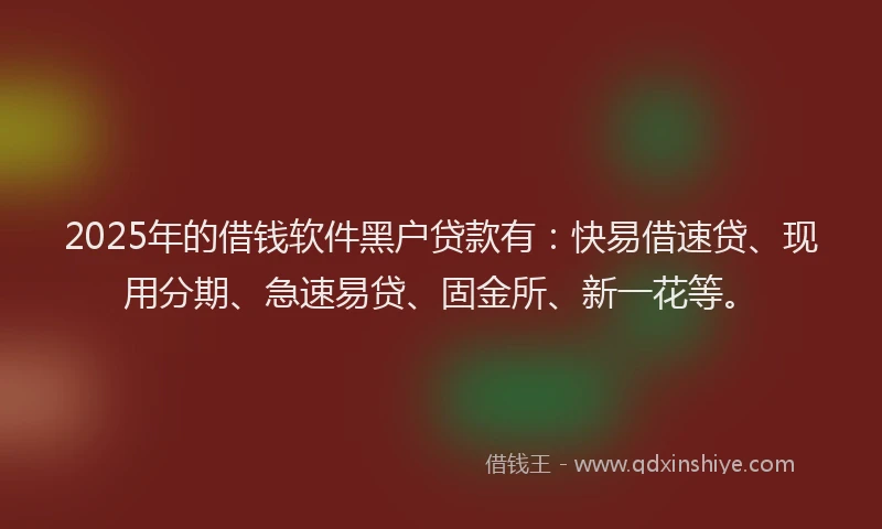 2025年的借钱软件黑户贷款有：快易借速贷、现用分期、急速易贷、固金所、新一花等。