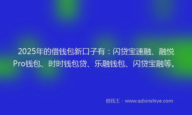 2025年的借钱包新口子有：闪贷宝速融、融悦Pro钱包、时时钱包贷、乐融钱包、闪贷宝融等。