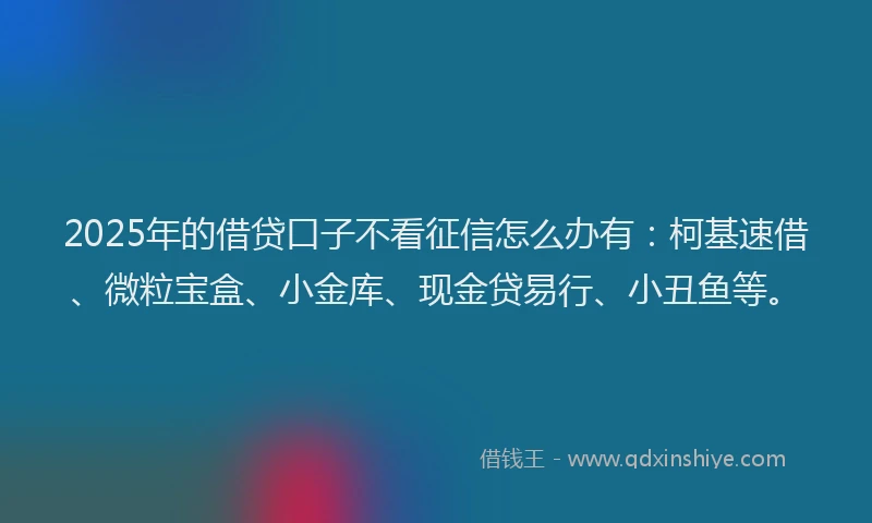 2025年的借贷口子不看征信怎么办有：柯基速借、微粒宝盒、小金库、现金贷易行、小丑鱼等。