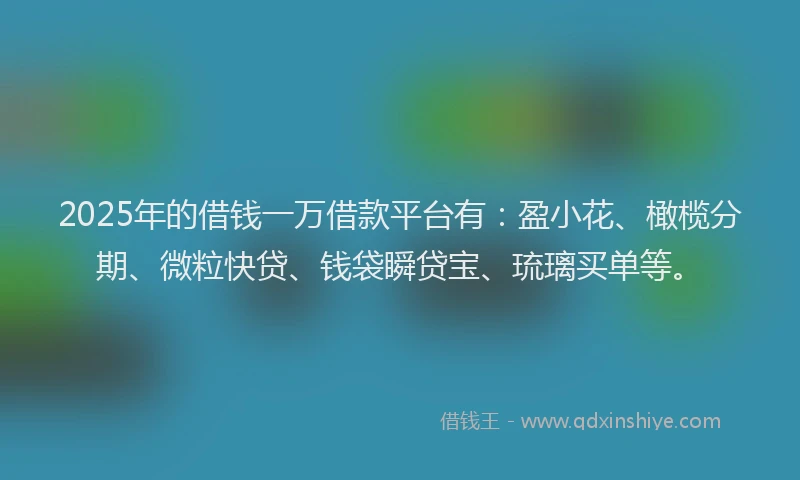 2025年的借钱一万借款平台有：盈小花、橄榄分期、微粒快贷、钱袋瞬贷宝、琉璃买单等。