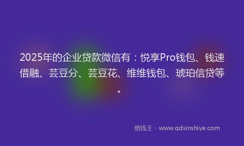 2025年的企业贷款微信有：悦享Pro钱包、钱速借融、芸豆分、芸豆花、维维钱包、琥珀信贷等。