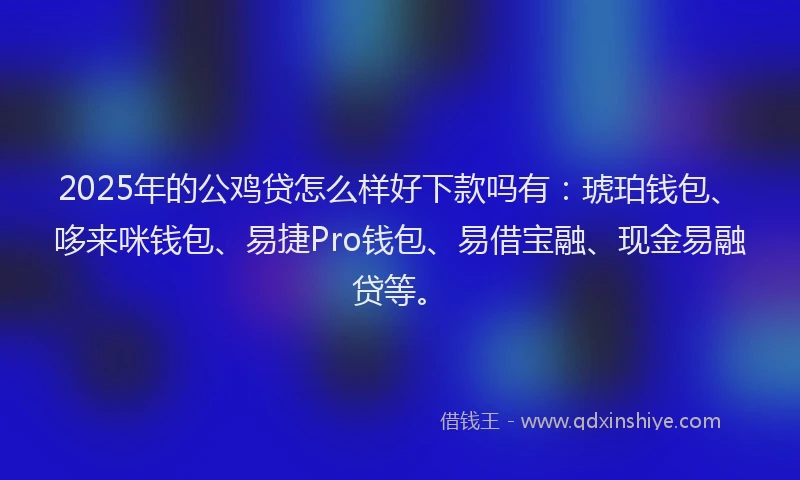 2025年的公鸡贷怎么样好下款吗有：琥珀钱包、哆来咪钱包、易捷Pro钱包、易借宝融、现金易融贷等。