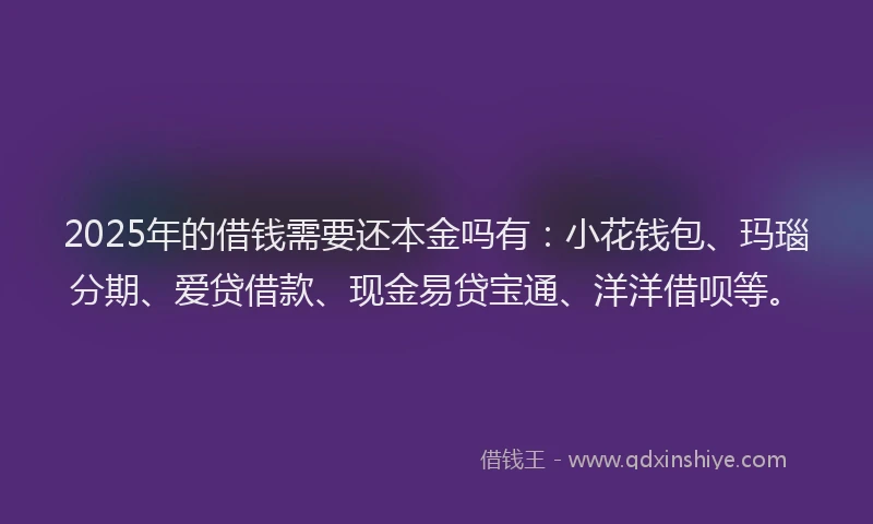 2025年的借钱需要还本金吗有：小花钱包、玛瑙分期、爱贷借款、现金易贷宝通、洋洋借呗等。