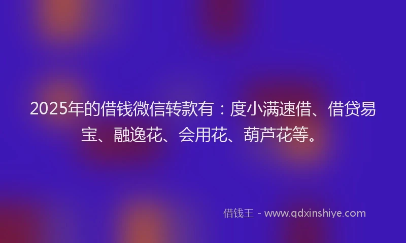 2025年的借钱微信转款有：度小满速借、借贷易宝、融逸花、会用花、葫芦花等。