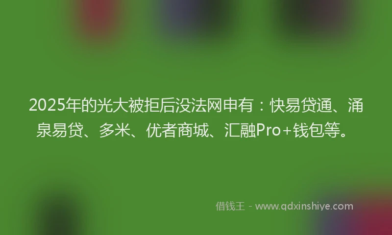 2025年的光大被拒后没法网申有：快易贷通、涌泉易贷、多米、优者商城、汇融Pro+钱包等。