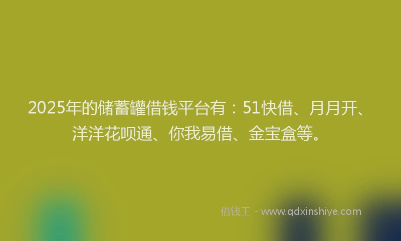 2025年的储蓄罐借钱平台有：51快借、月月开、洋洋花呗通、你我易借、金宝盒等。