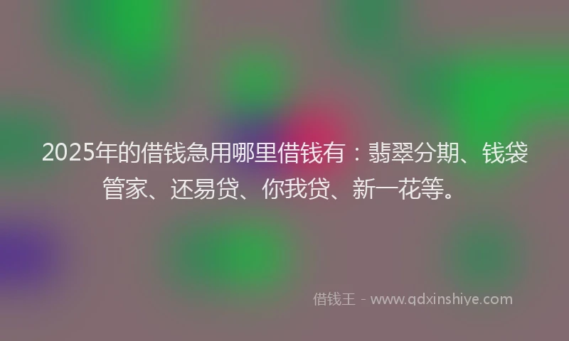 2025年的借钱急用哪里借钱有：翡翠分期、钱袋管家、还易贷、你我贷、新一花等。