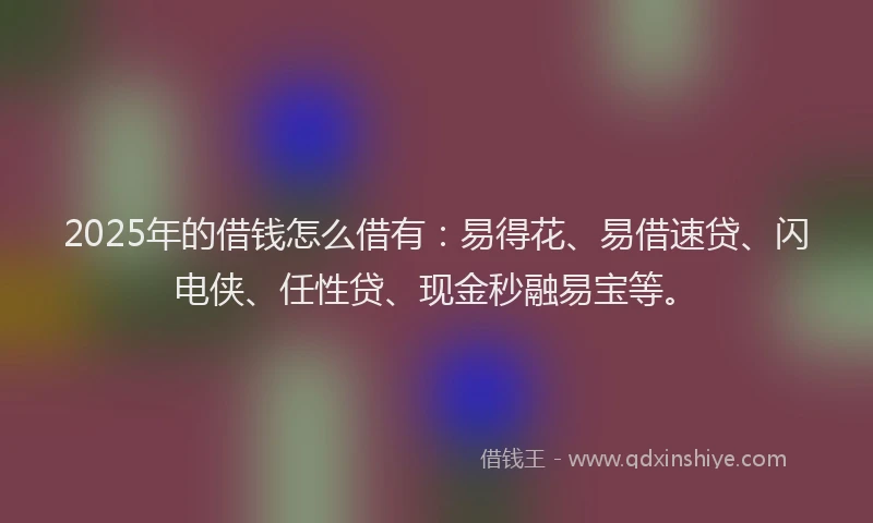 2025年的借钱怎么借有：易得花、易借速贷、闪电侠、任性贷、现金秒融易宝等。