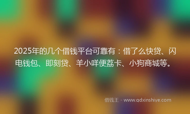 2025年的几个借钱平台可靠有：借了么快贷、闪电钱包、即刻贷、羊小咩便荔卡、小狗商城等。