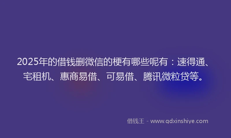 2025年的借钱删微信的梗有哪些呢有：速得通、宅租机、惠商易借、可易借、腾讯微粒贷等。