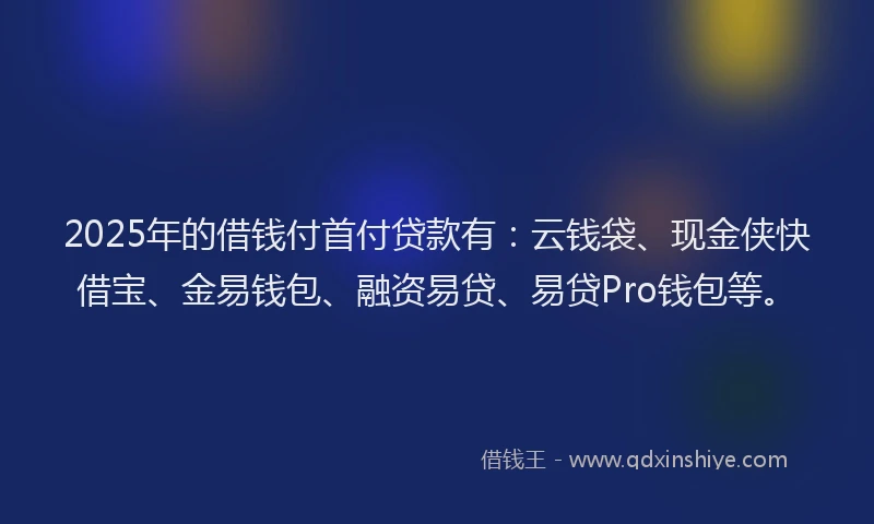 2025年的借钱付首付贷款有：云钱袋、现金侠快借宝、金易钱包、融资易贷、易贷Pro钱包等。