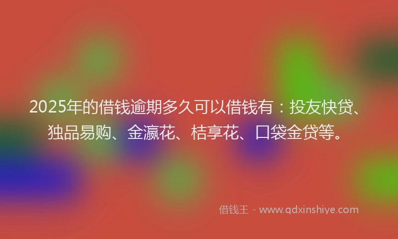 2025年的借钱逾期多久可以借钱有：投友快贷、独品易购、金瀛花、桔享花、口袋金贷等。