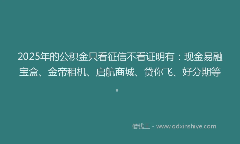 2025年的公积金只看征信不看证明有：现金易融宝盒、金帝租机、启航商城、贷你飞、好分期等。