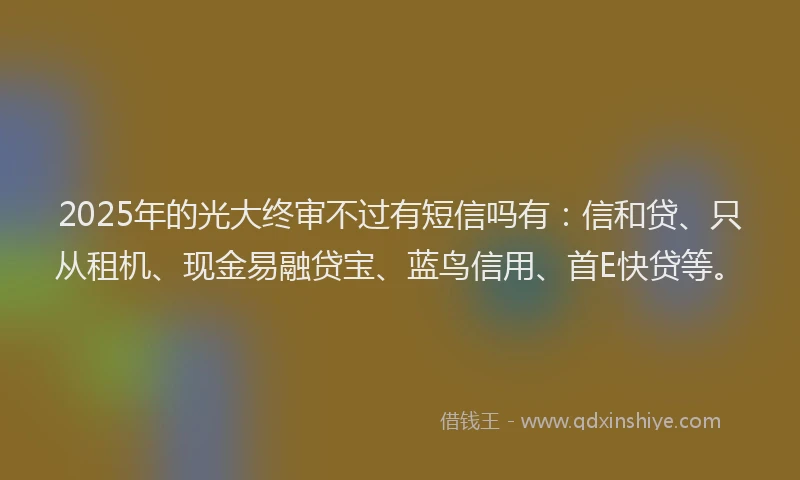 2025年的光大终审不过有短信吗有：信和贷、只从租机、现金易融贷宝、蓝鸟信用、首E快贷等。