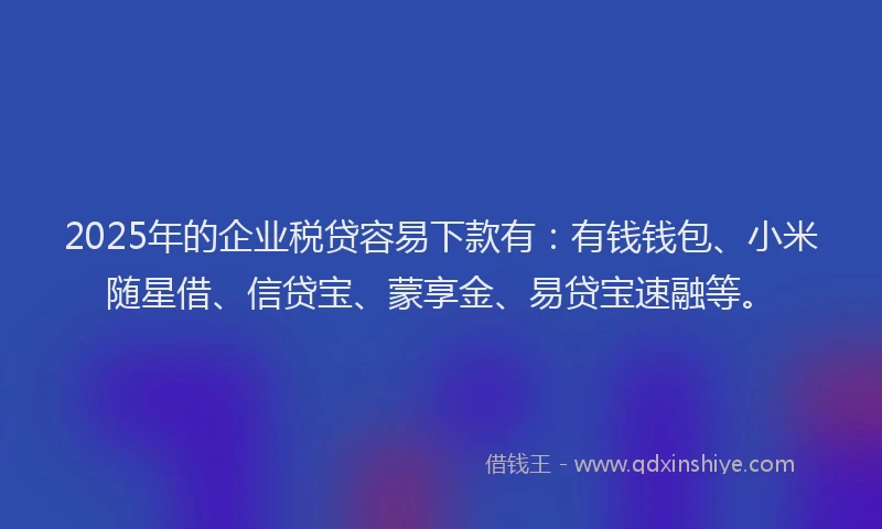 2025年的企业税贷容易下款有：有钱钱包、小米随星借、信贷宝、蒙享金、易贷宝速融等。
