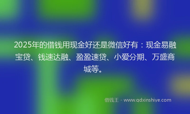 2025年的借钱用现金好还是微信好有：现金易融宝贷、钱速达融、盈盈速贷、小爱分期、万盛商城等。
