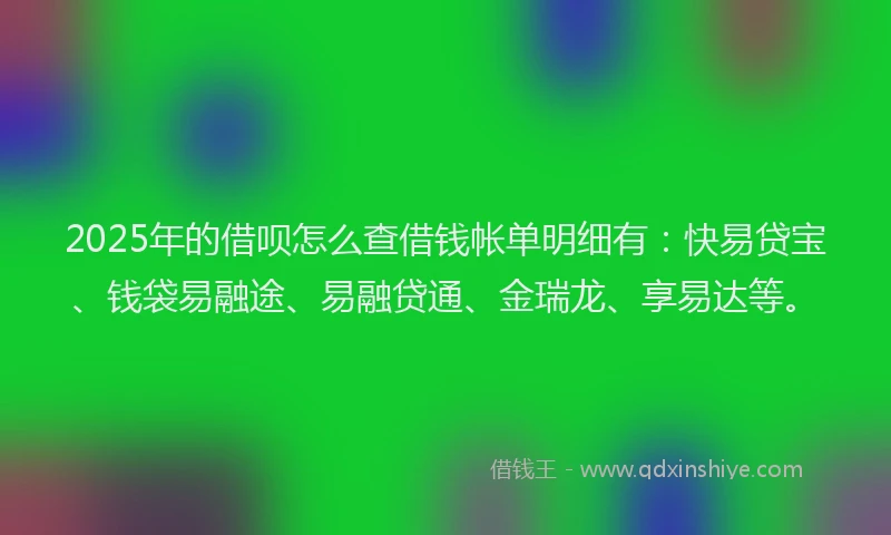 2025年的借呗怎么查借钱帐单明细有：快易贷宝、钱袋易融途、易融贷通、金瑞龙、享易达等。