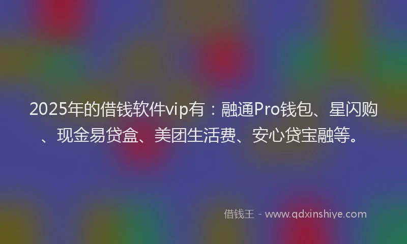 2025年的借钱软件vip有：融通Pro钱包、星闪购、现金易贷盒、美团生活费、安心贷宝融等。