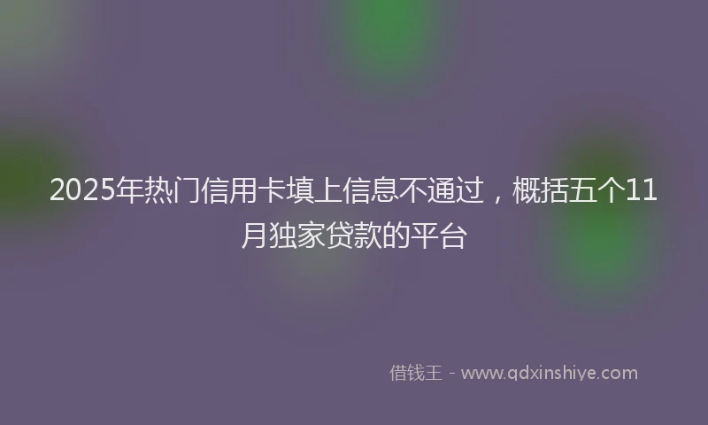 2025年热门信用卡填上信息不通过，概括五个11月独家贷款的平台