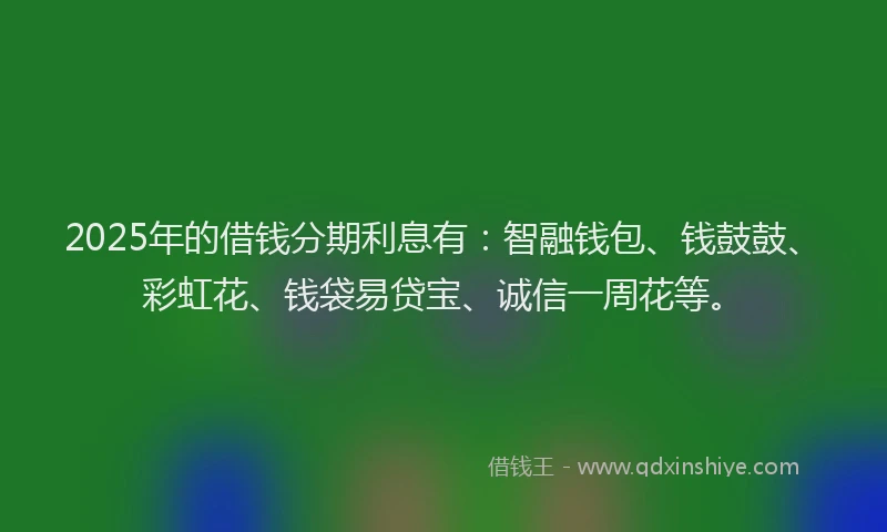 2025年的借钱分期利息有：智融钱包、钱鼓鼓、彩虹花、钱袋易贷宝、诚信一周花等。
