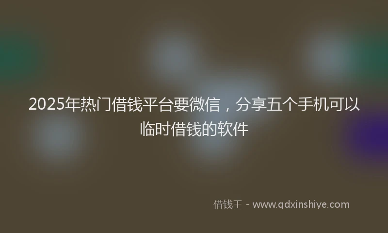 2025年热门借钱平台要微信，分享五个手机可以临时借钱的软件