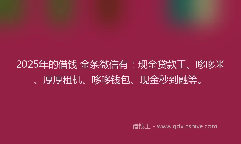 2025年的借钱 金条微信有：现金贷款王、哆哆米、厚厚租机、哆哆钱包、现金秒到融等。