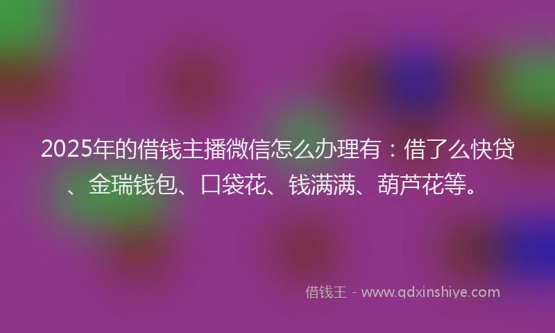 2025年的借钱主播微信怎么办理有：借了么快贷、金瑞钱包、口袋花、钱满满、葫芦花等。
