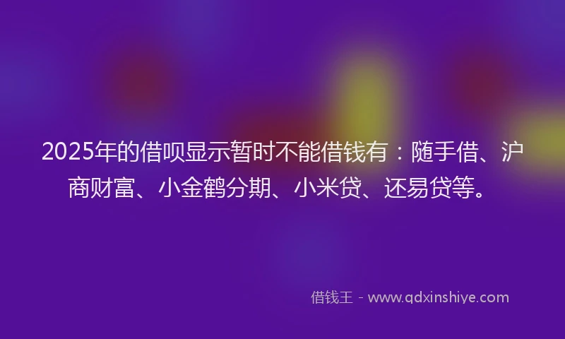 2025年的借呗显示暂时不能借钱有：随手借、沪商财富、小金鹤分期、小米贷、还易贷等。