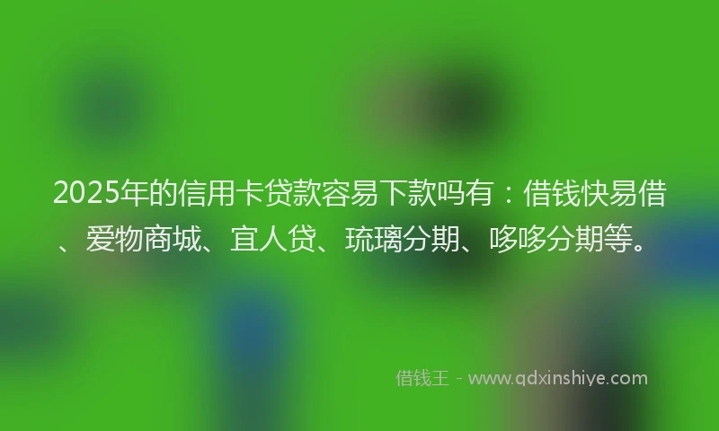 2025年的信用卡贷款容易下款吗有：借钱快易借、爱物商城、宜人贷、琉璃分期、哆哆分期等。