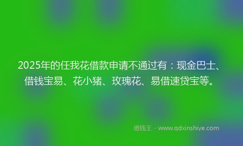 2025年的任我花借款申请不通过有：现金巴士、借钱宝易、花小猪、玫瑰花、易借速贷宝等。